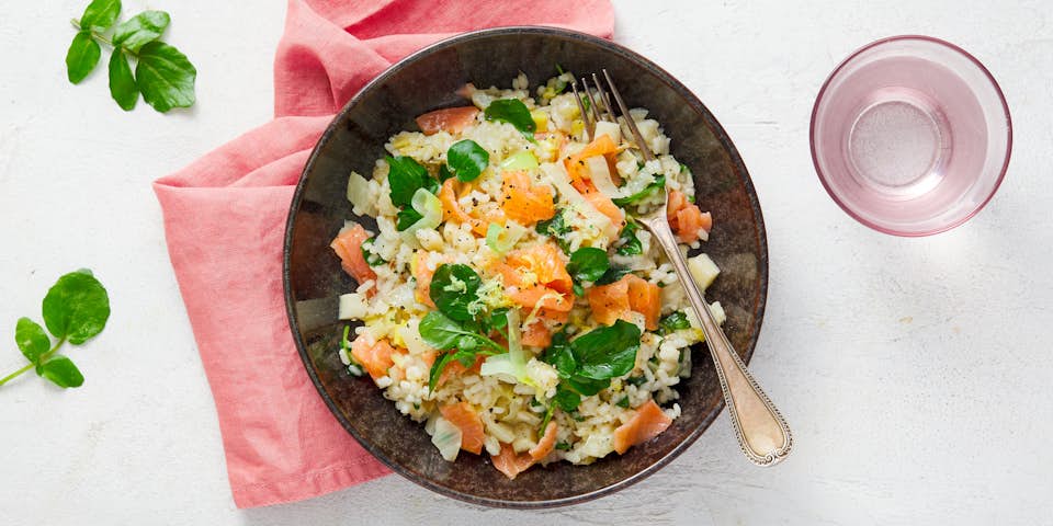Risotto met gerookte zalm, prei en waterkers | Maaltijdbox recepten