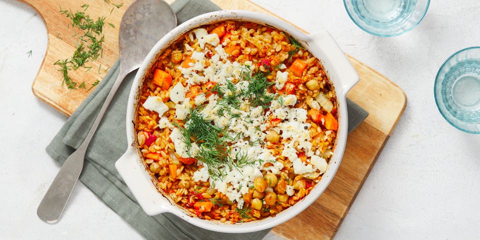 Giouvetsi uit de oven met orzo, feta en dille | Maaltijdbox recepten