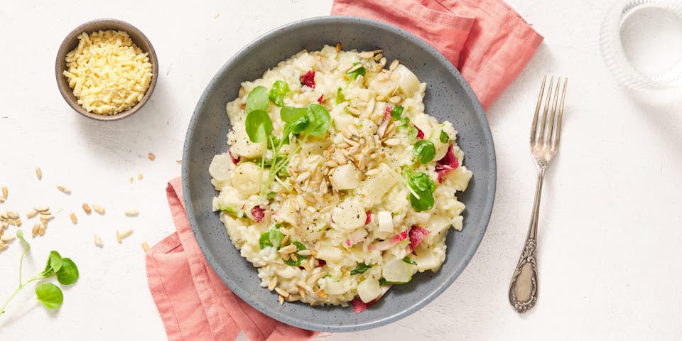 Risotto met schorseneren, witlof, zonnebloempitjes en Young Dutch | Maaltijdbox recepten