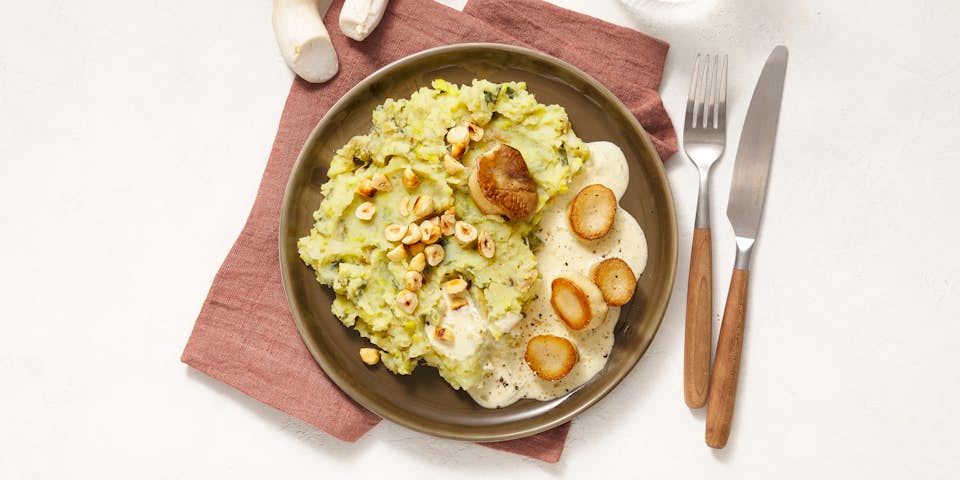 2025 12 VEGA VEGAN Coquilles boleten waterkerspuree miso roomsaus hazelnoten