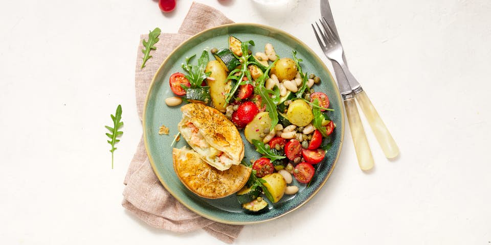 2025 20 WB SNELLE zalm pie krieltjes courgette cannellini boontjes rucola 20629