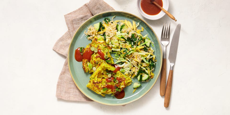 2025 28 VEGAN okonomiyaki spitskool NZ spinazie komkommer wortel lenteui rijst 21660