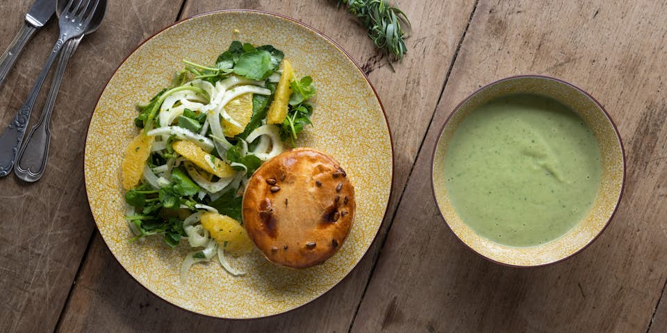 Wk 31 kippom pie broccoli waterkers soep en venkelsalade met sinaasappel