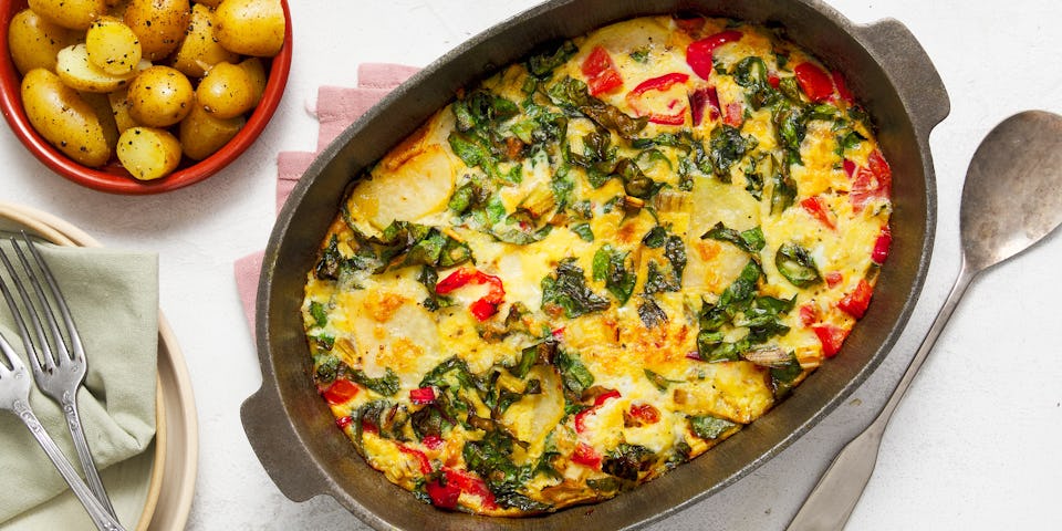 Wk 23 Gevulde snijbiet omelet met kaas en krieltjes met vinaigrette