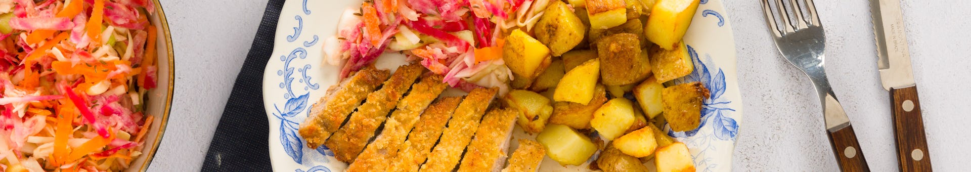 Wk 52 Varkensschnitzel met funky coleslaw en gebakken aardappelen